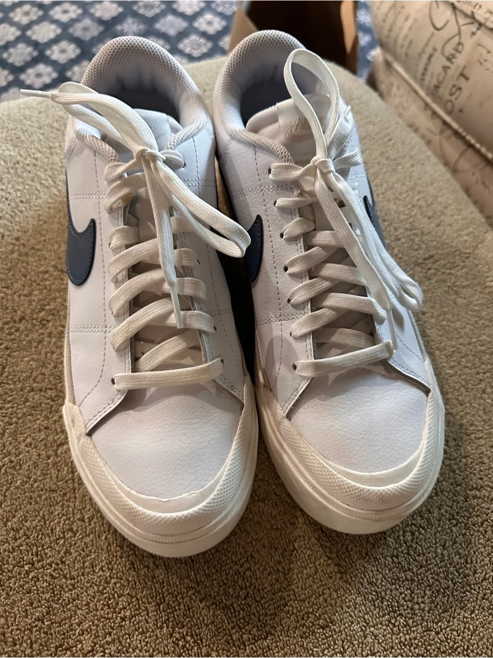 Nike White Low-Top Sneakers with Navy Swoosh